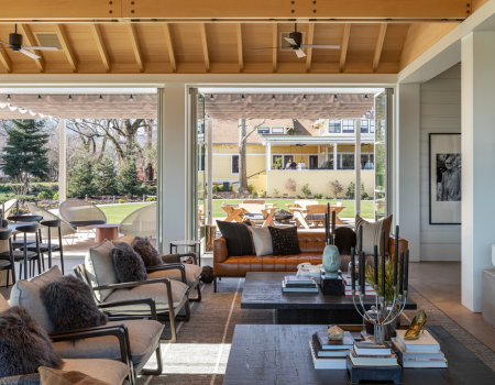 Interior lounge area of the Miller House