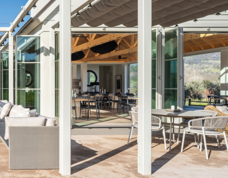 The Miller House with its floor to ceiling doors wide open
