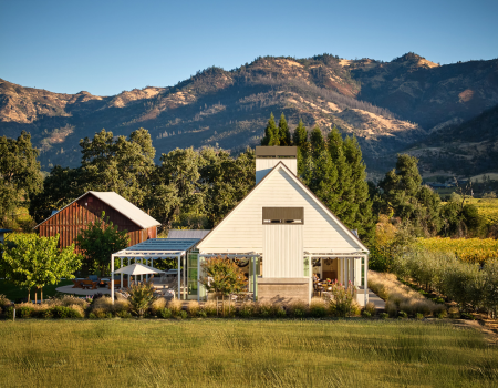 Drone shot of Frank Family's Hospitality Space, The Miller House