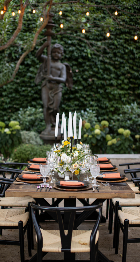 A table setting in the estate courtyard
